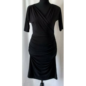 Boston Proper Muse 2 Black Bodycon Pencil Dress Knee Length Ruched Waist Lined